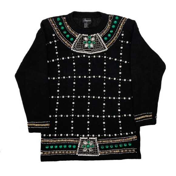 Vintage Beaded Gem Embellished Dressy Tunic Sweater - Picture 1 of 10